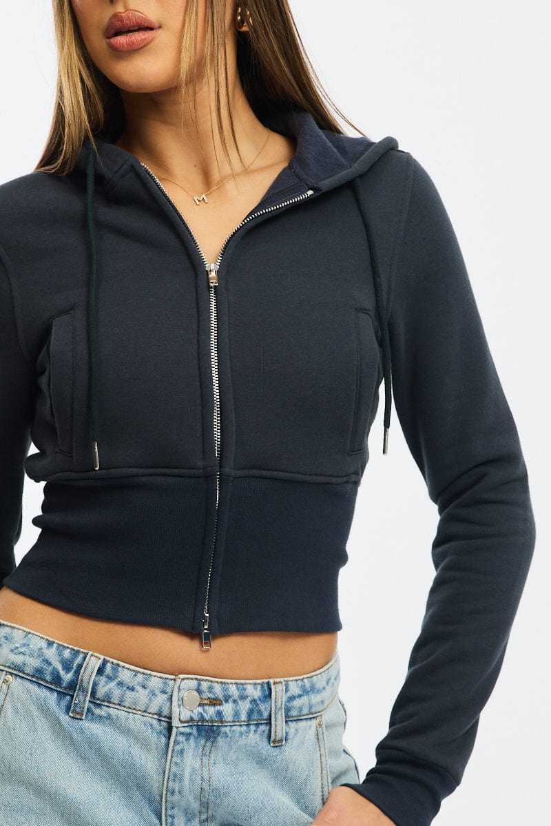 Blue Zip Through Hoodie for Ally Fashion