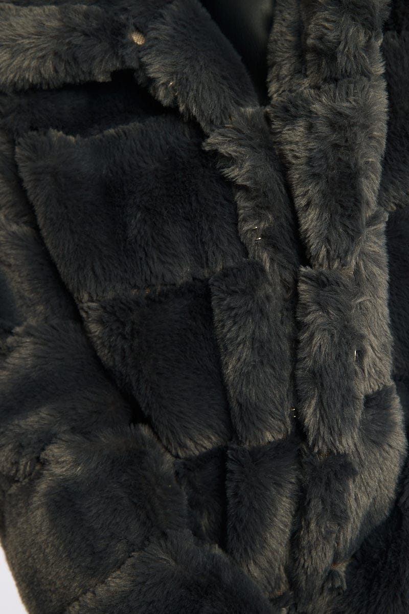 Grey Faux Fur Jacket With Lapel Collar for Ally Fashion