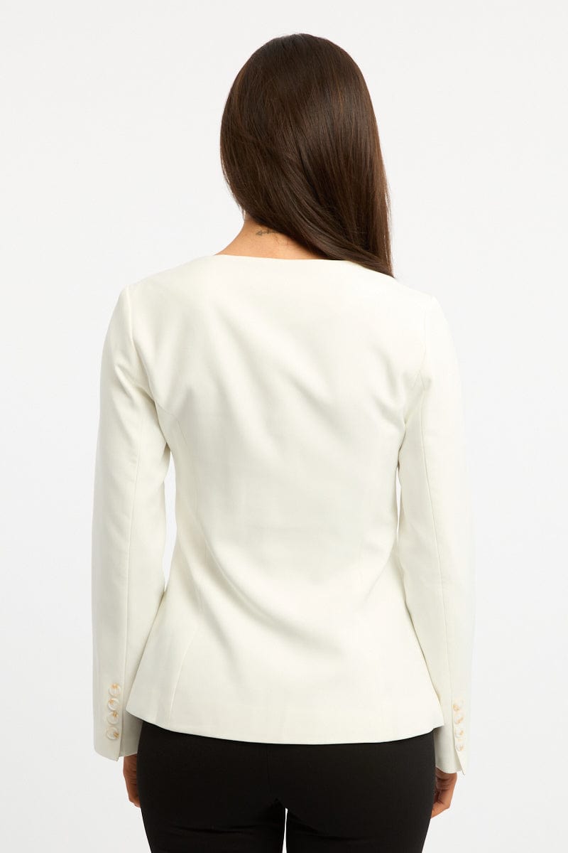 White Fitted Blazer Jacket for Ally Fashion