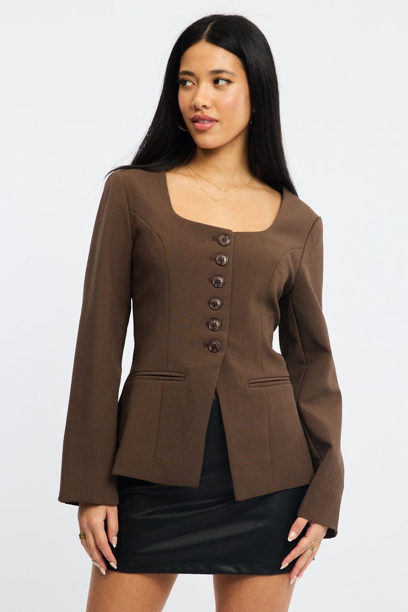 Brown Fitted Blazer Jacket for Ally Fashion