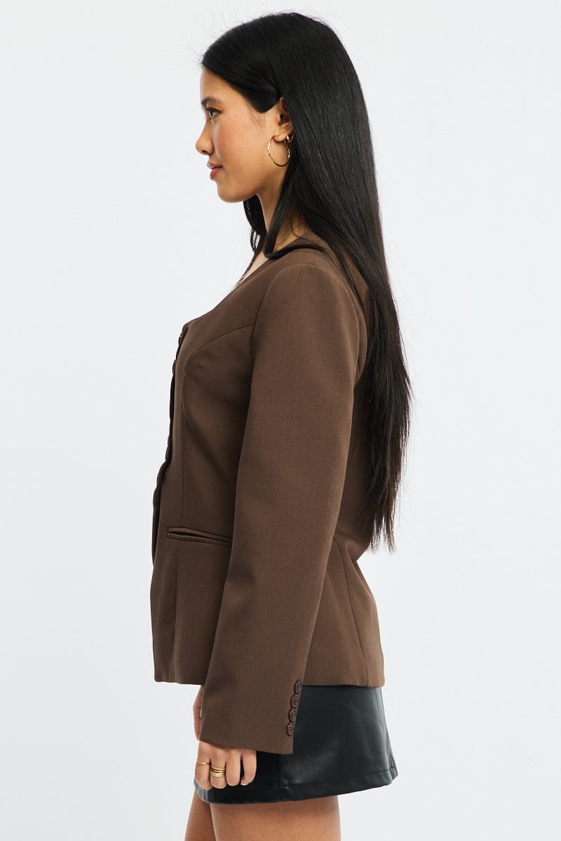 Brown Fitted Blazer Jacket for Ally Fashion