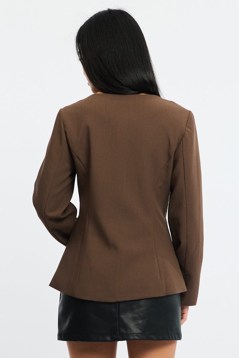 Brown Fitted Blazer Jacket for Ally Fashion
