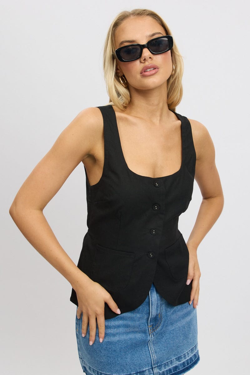 Black Linen Vest Tailored for Ally Fashion