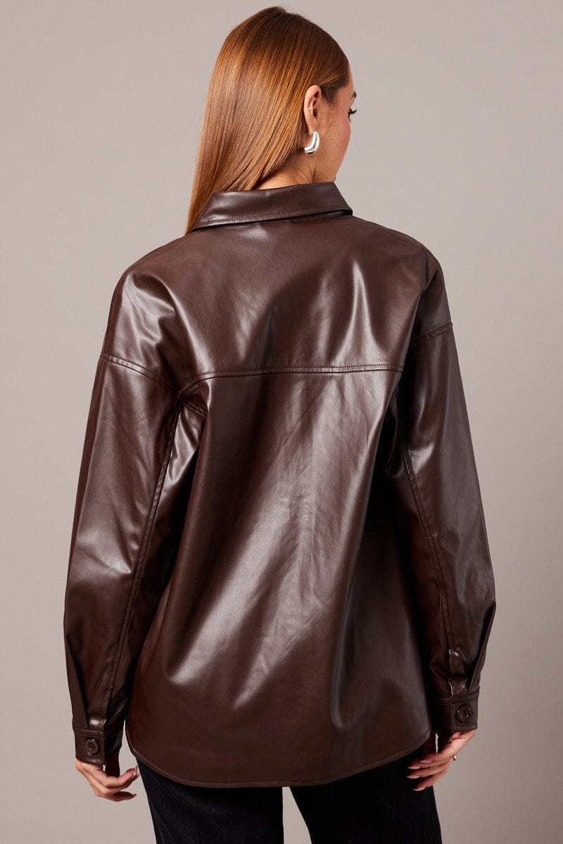 Faux Leather Jacket ASOS Oversized Faux Leather Shacket In Black
