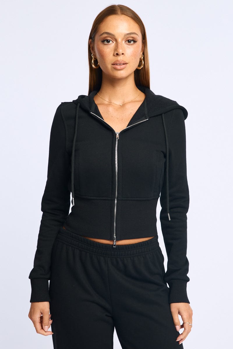 Black Zip Through Hoodie for Ally Fashion