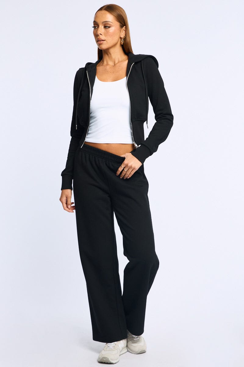 Black Zip Through Hoodie for Ally Fashion