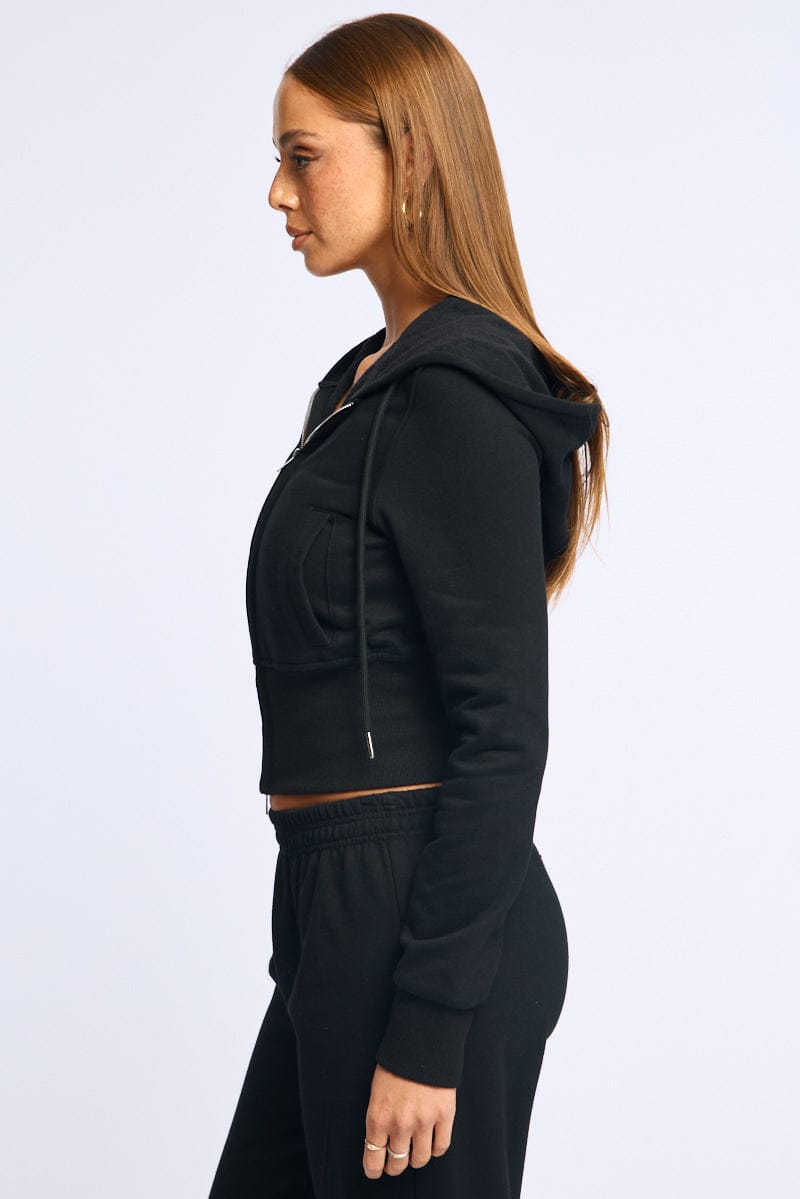Black Zip Through Hoodie for Ally Fashion