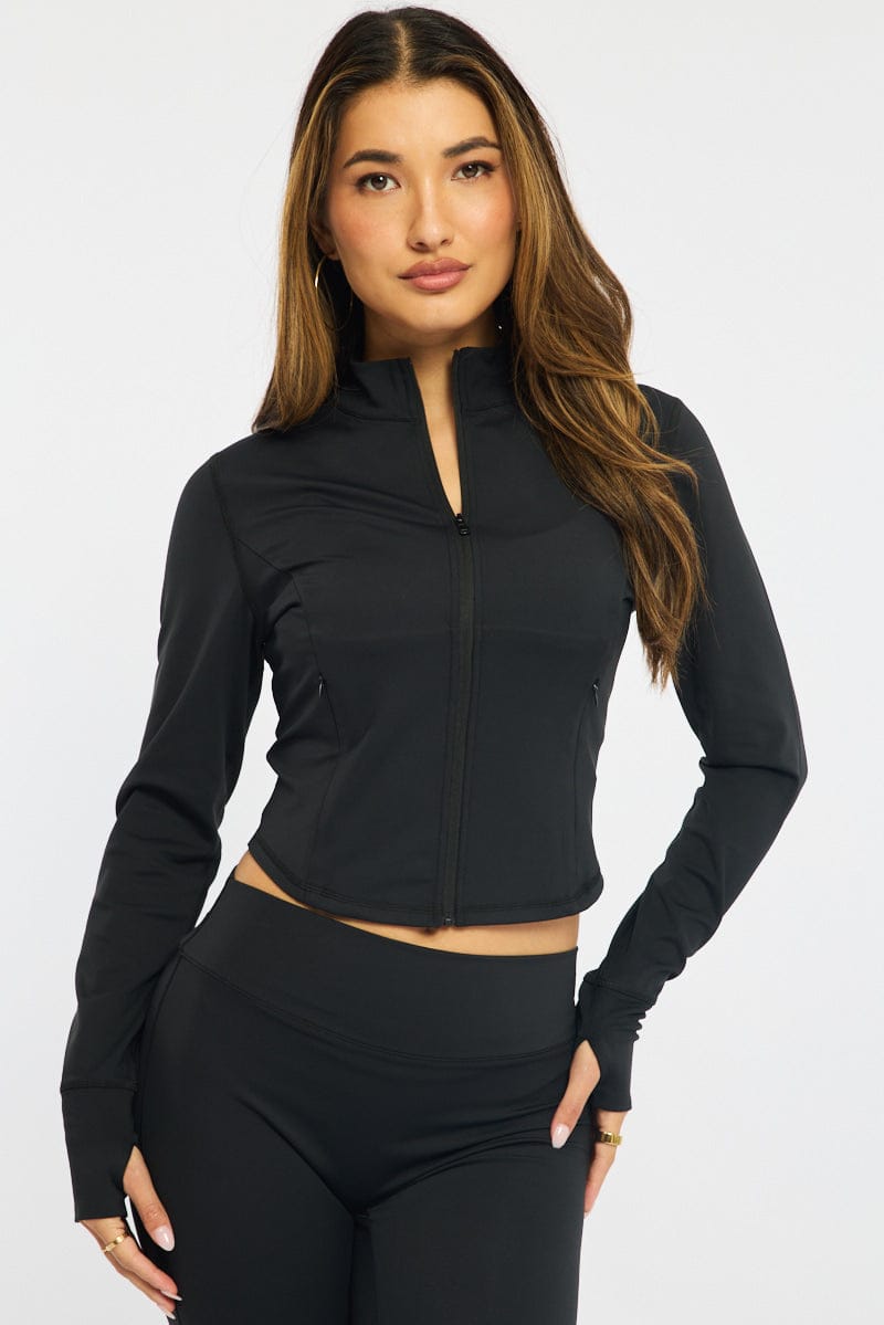 Black Active Jacket Long Sleeve for Ally Fashion