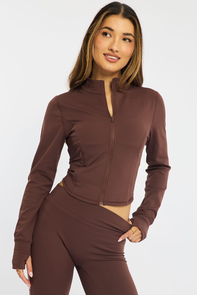 Brown Active Jacket Long Sleeve for Ally Fashion