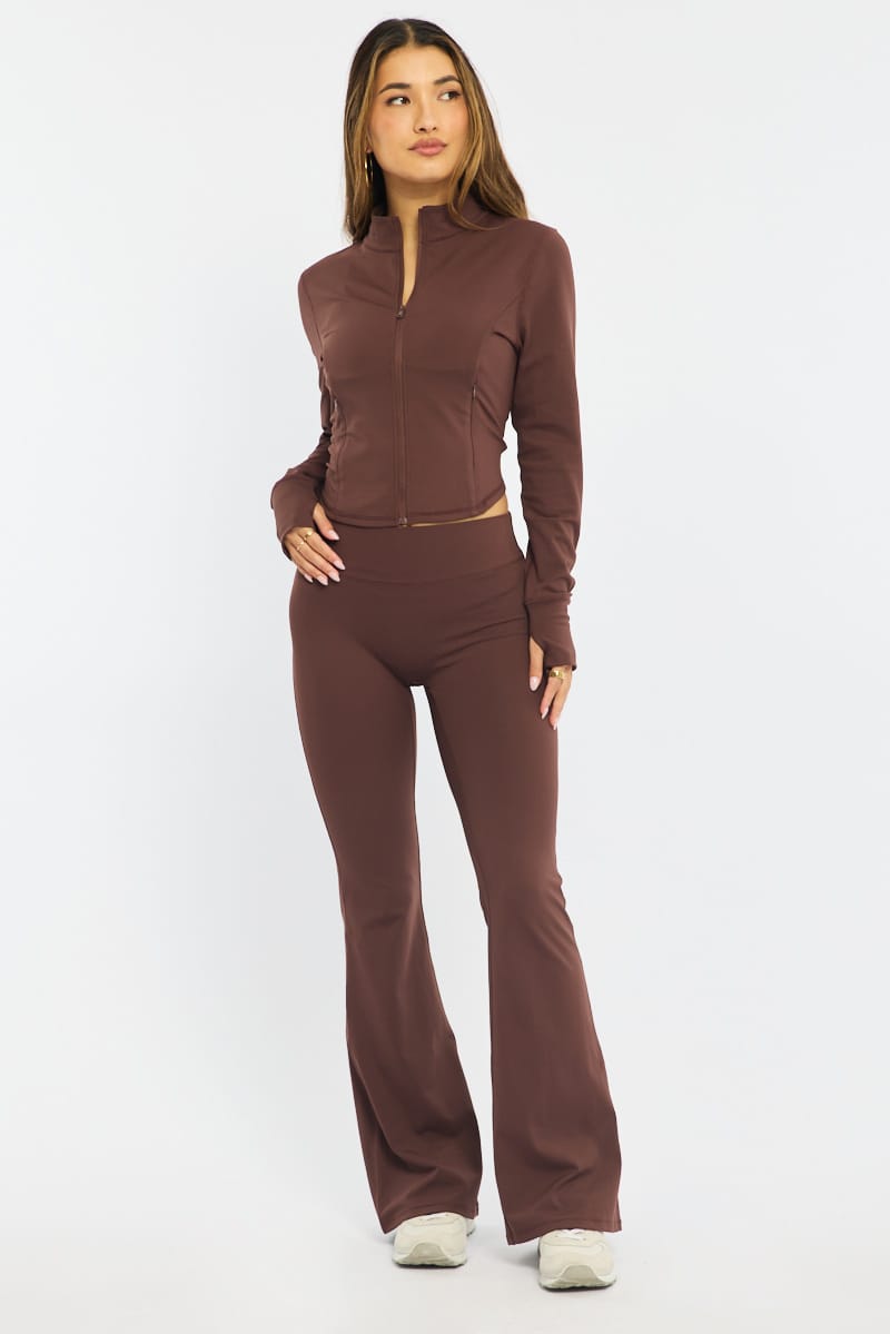 Brown Active Jacket Long Sleeve for Ally Fashion