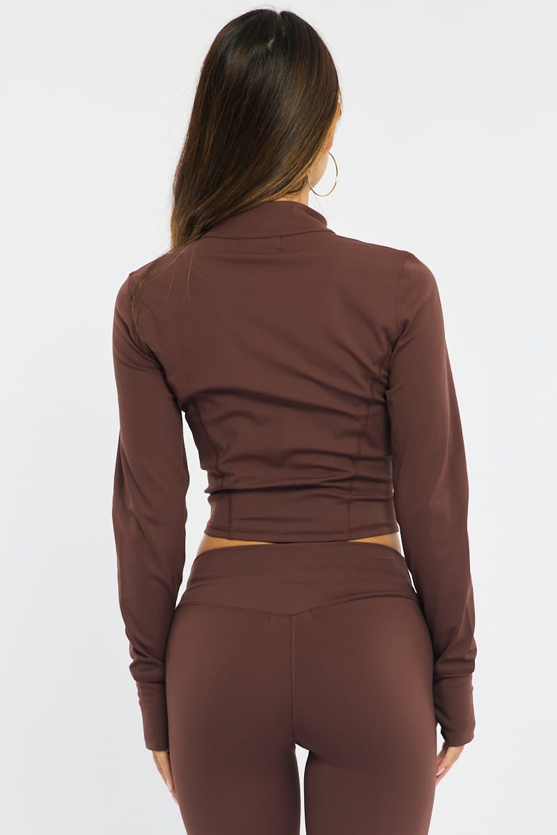 Brown Active Jacket Long Sleeve for Ally Fashion
