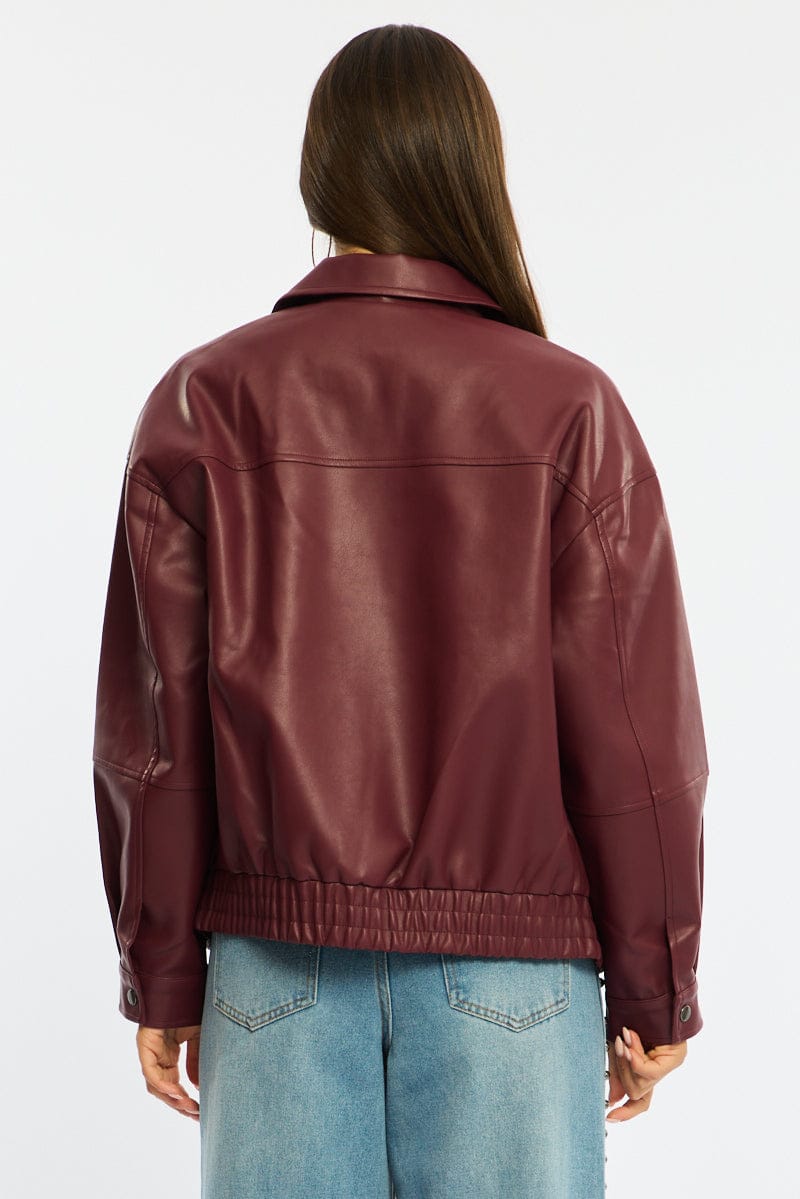 Red Bomber Jacket Faux Leather for Ally Fashion
