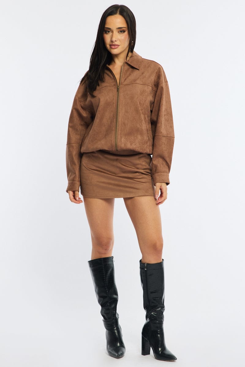 Beige Bomber Jacket Suede for Ally Fashion