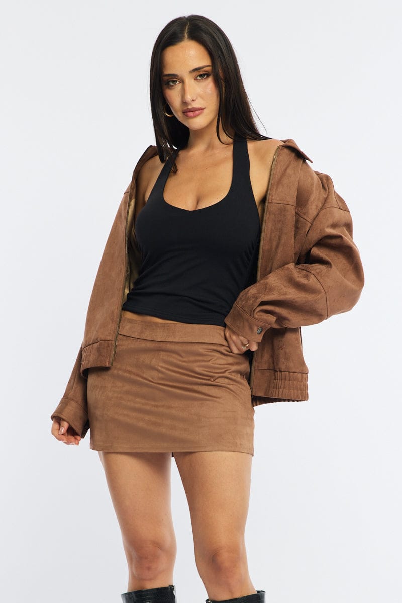 Beige Bomber Jacket Suede for Ally Fashion
