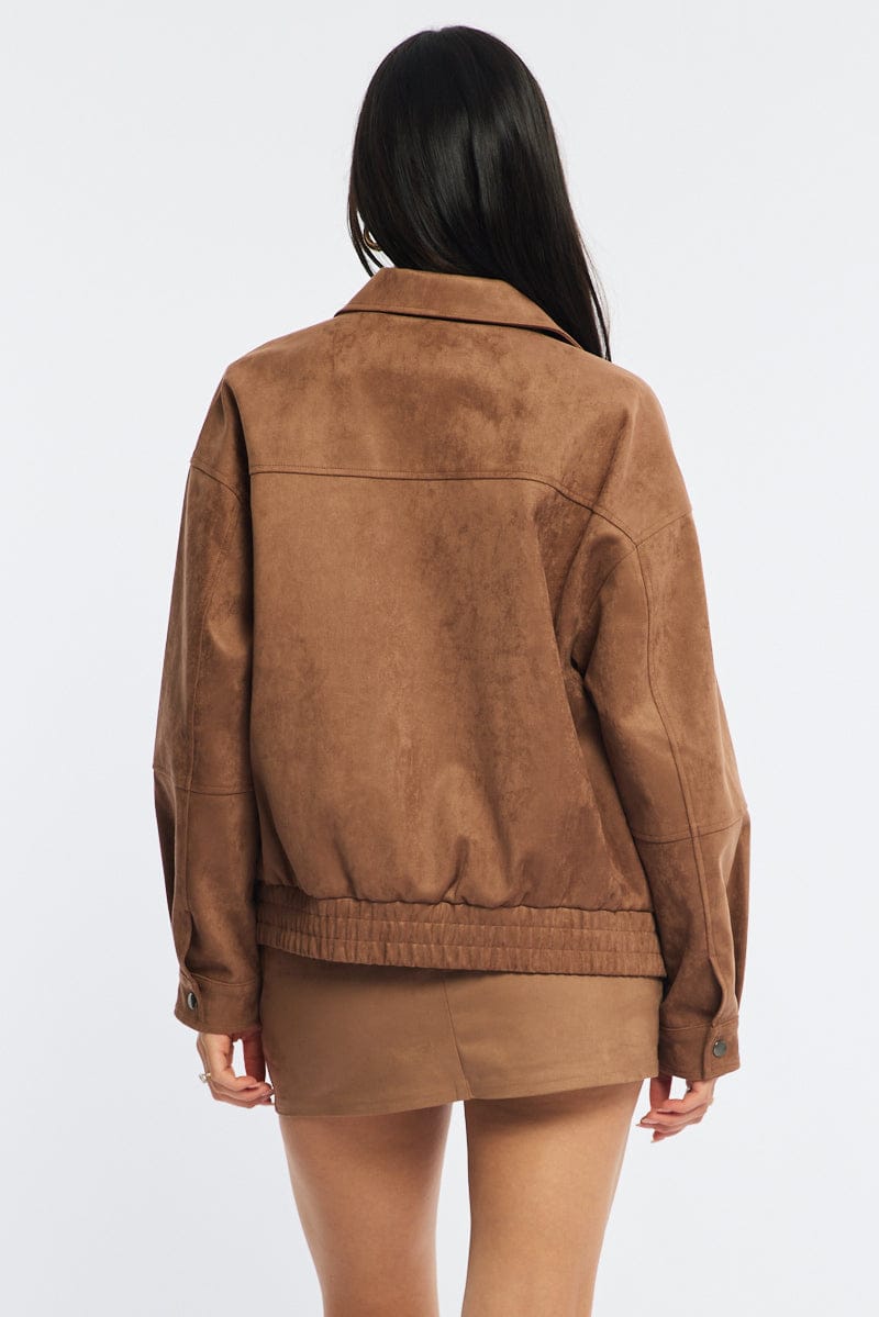 Beige Bomber Jacket Suede for Ally Fashion