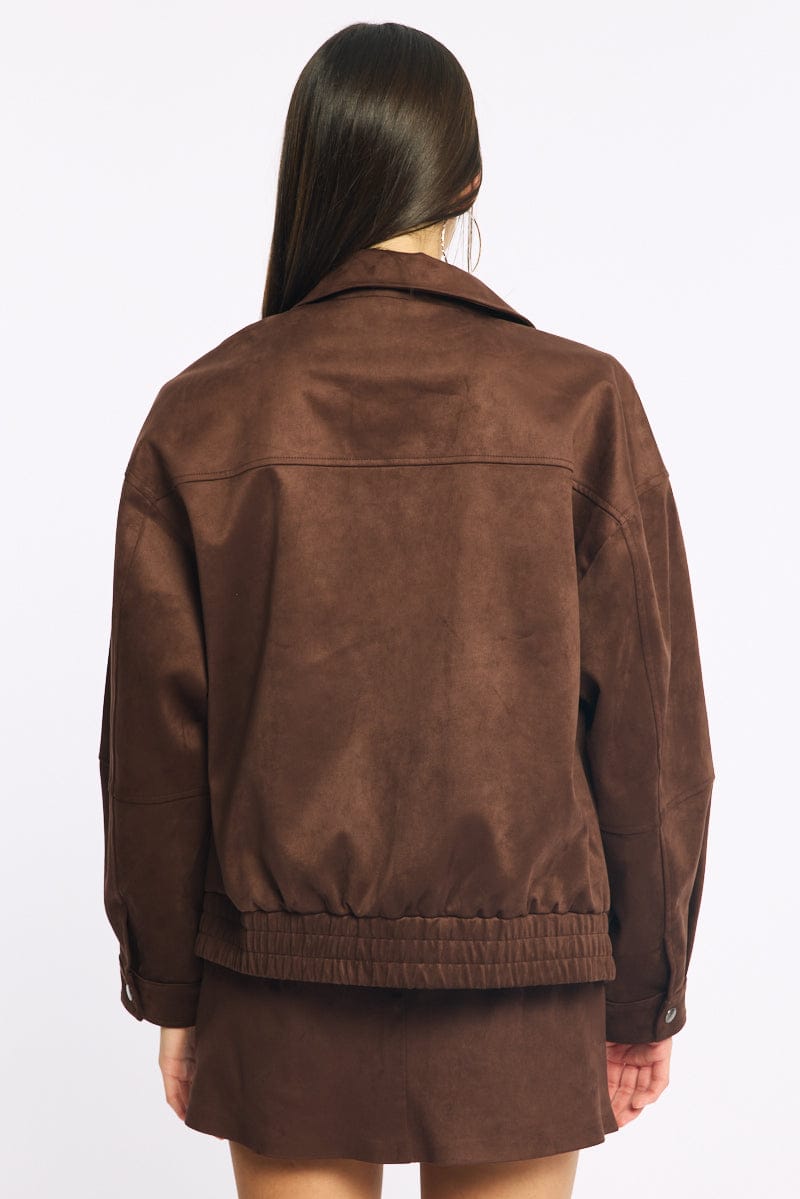 Brown Bomber Jacket Suede for Ally Fashion