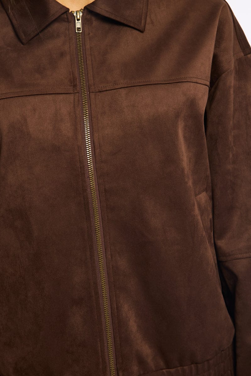 Brown Bomber Jacket Suede for Ally Fashion