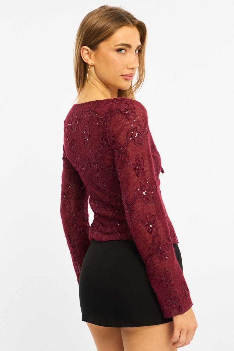 Red Cardigan Long Sleeve Sequin for Ally Fashion