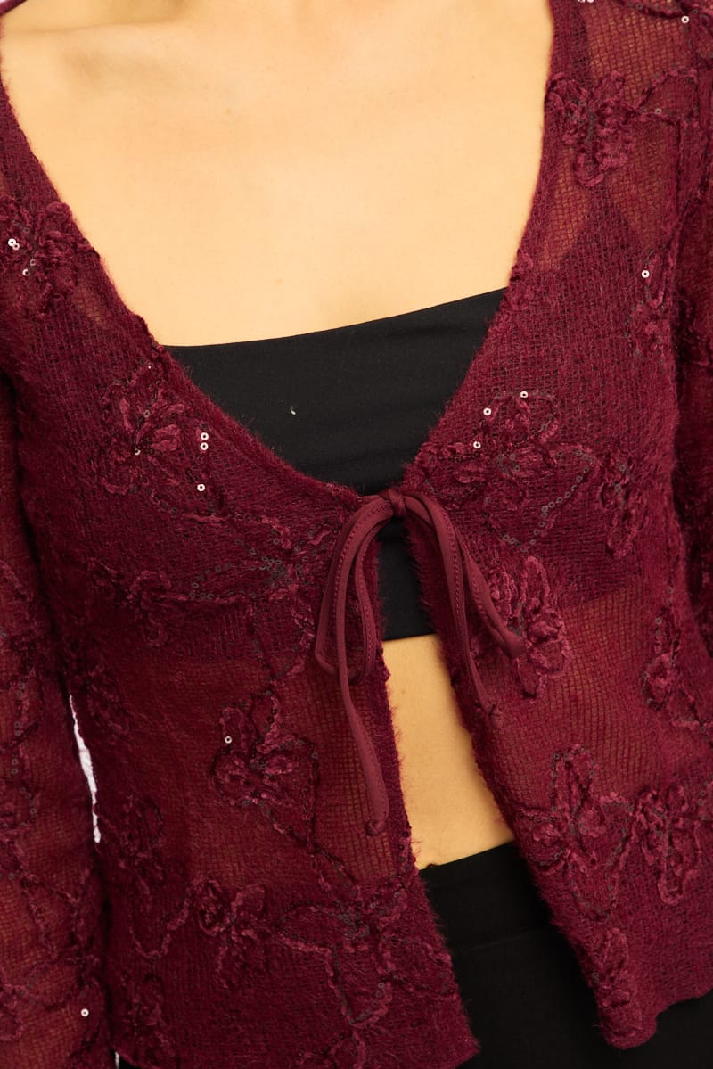 Red Cardigan Long Sleeve Sequin for Ally Fashion