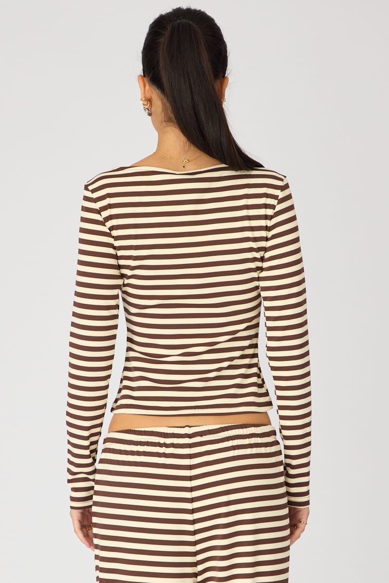Brown Stripe Button Down Top for Ally Fashion