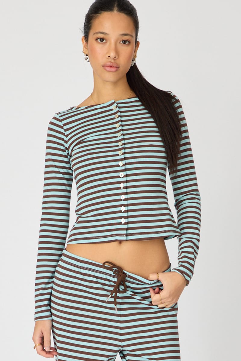 Blue Stripe Button Down Top for Ally Fashion