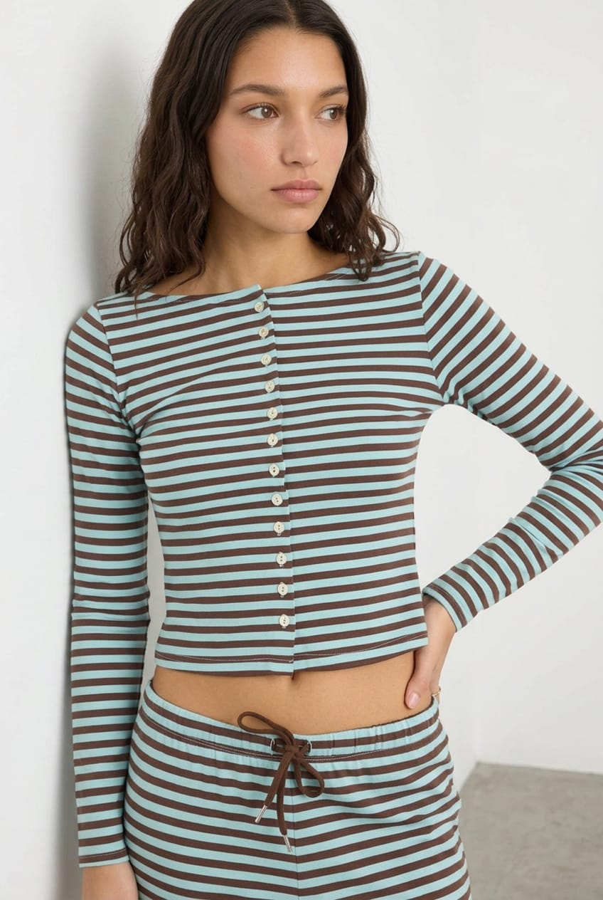 Blue Stripe Button Down Top for Ally Fashion