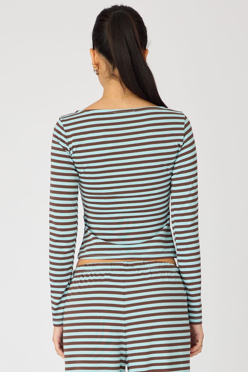 Blue Stripe Button Down Top for Ally Fashion