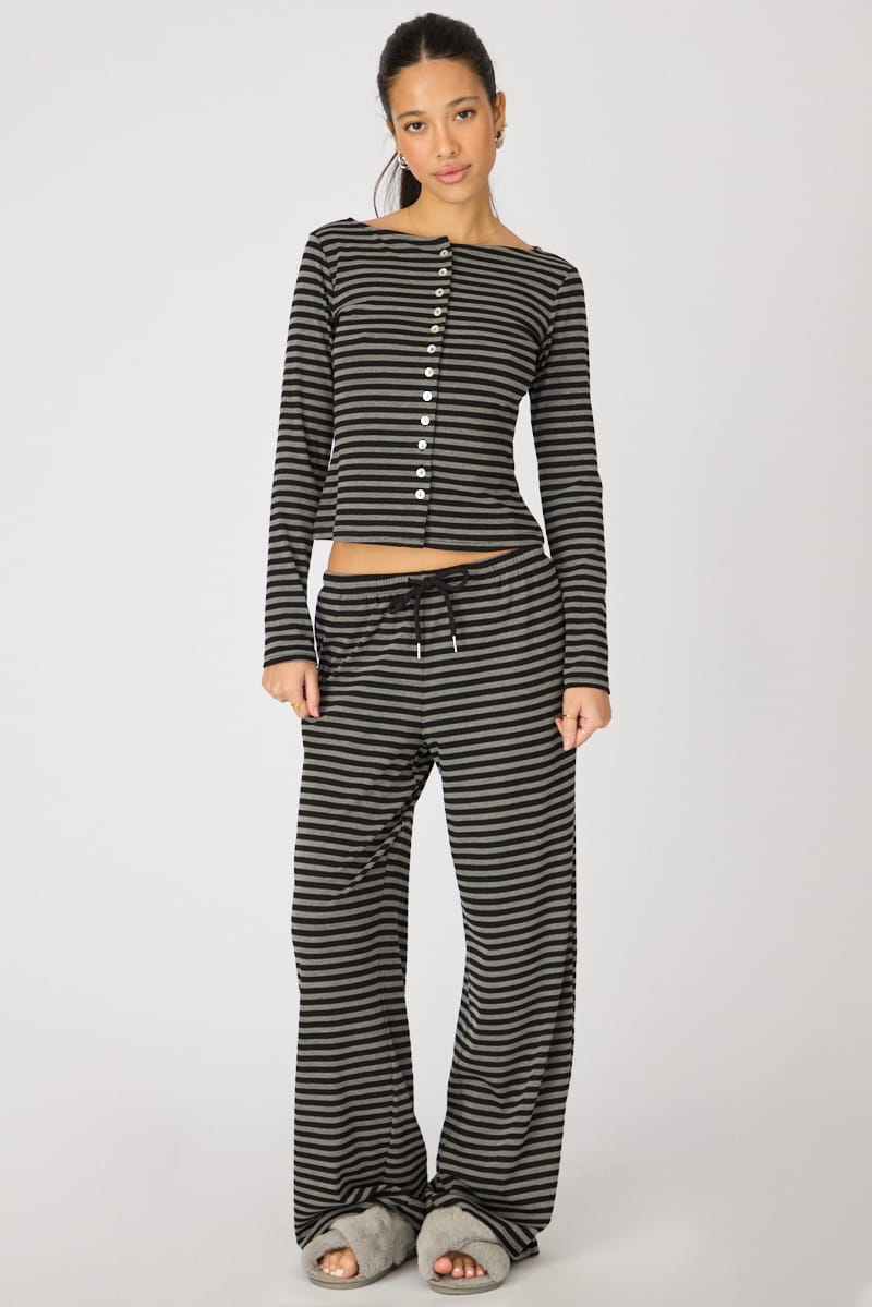 Black Stripe Button Down Top for Ally Fashion
