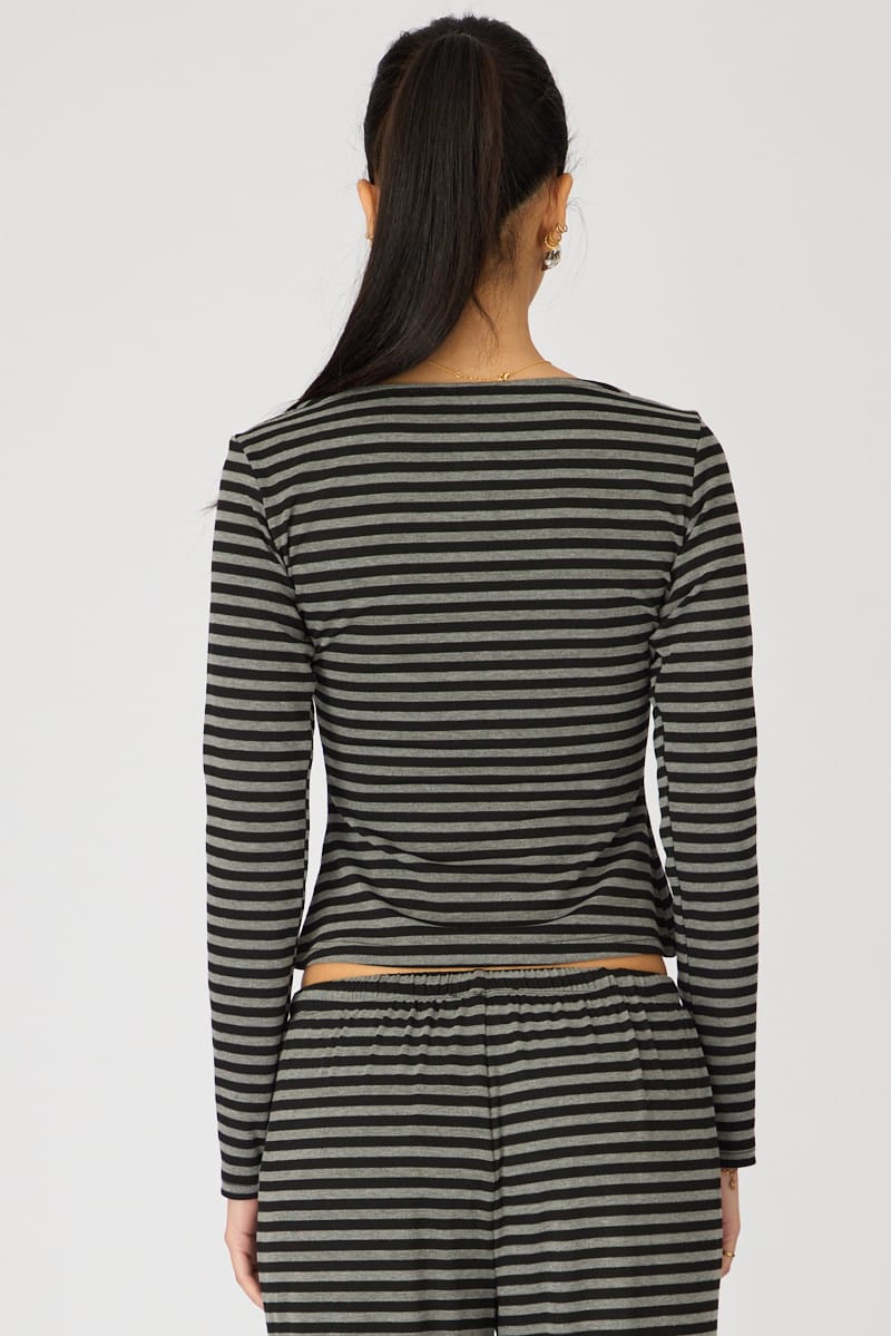 Black Stripe Button Down Top for Ally Fashion