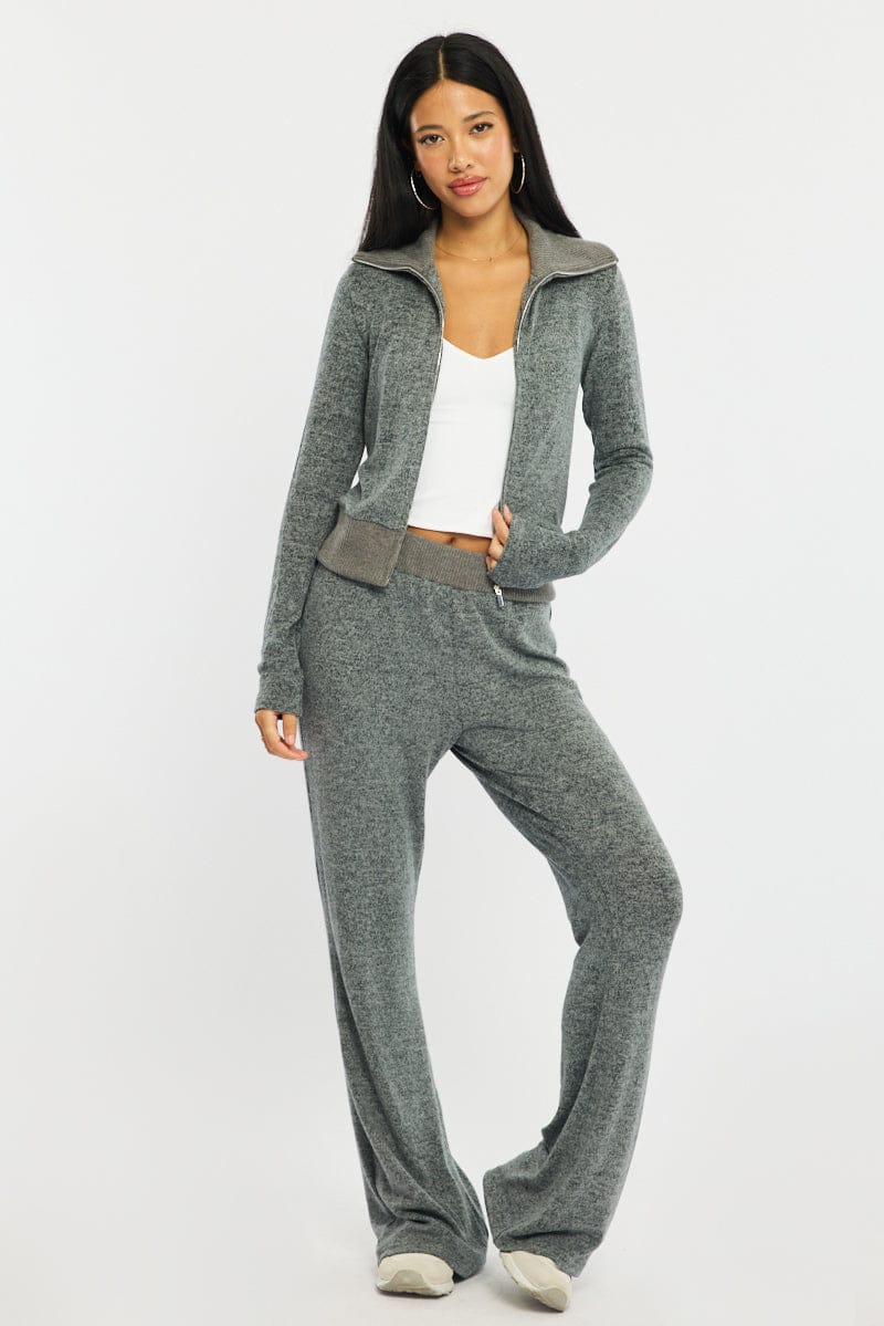 Grey Zip Through Cardigan Soft Touch for Ally Fashion