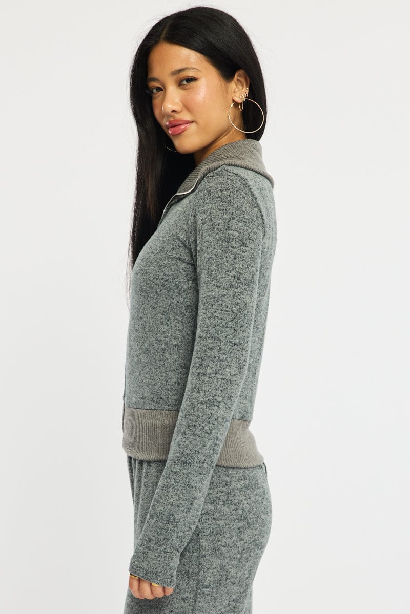 Grey Zip Through Cardigan Soft Touch for Ally Fashion