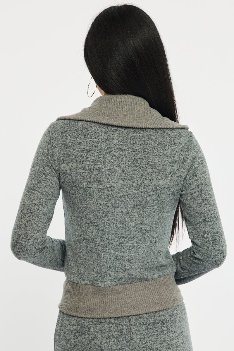 Grey Zip Through Cardigan Soft Touch for Ally Fashion