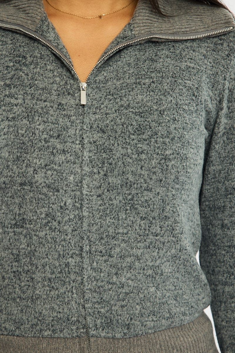Grey Zip Through Cardigan Soft Touch for Ally Fashion