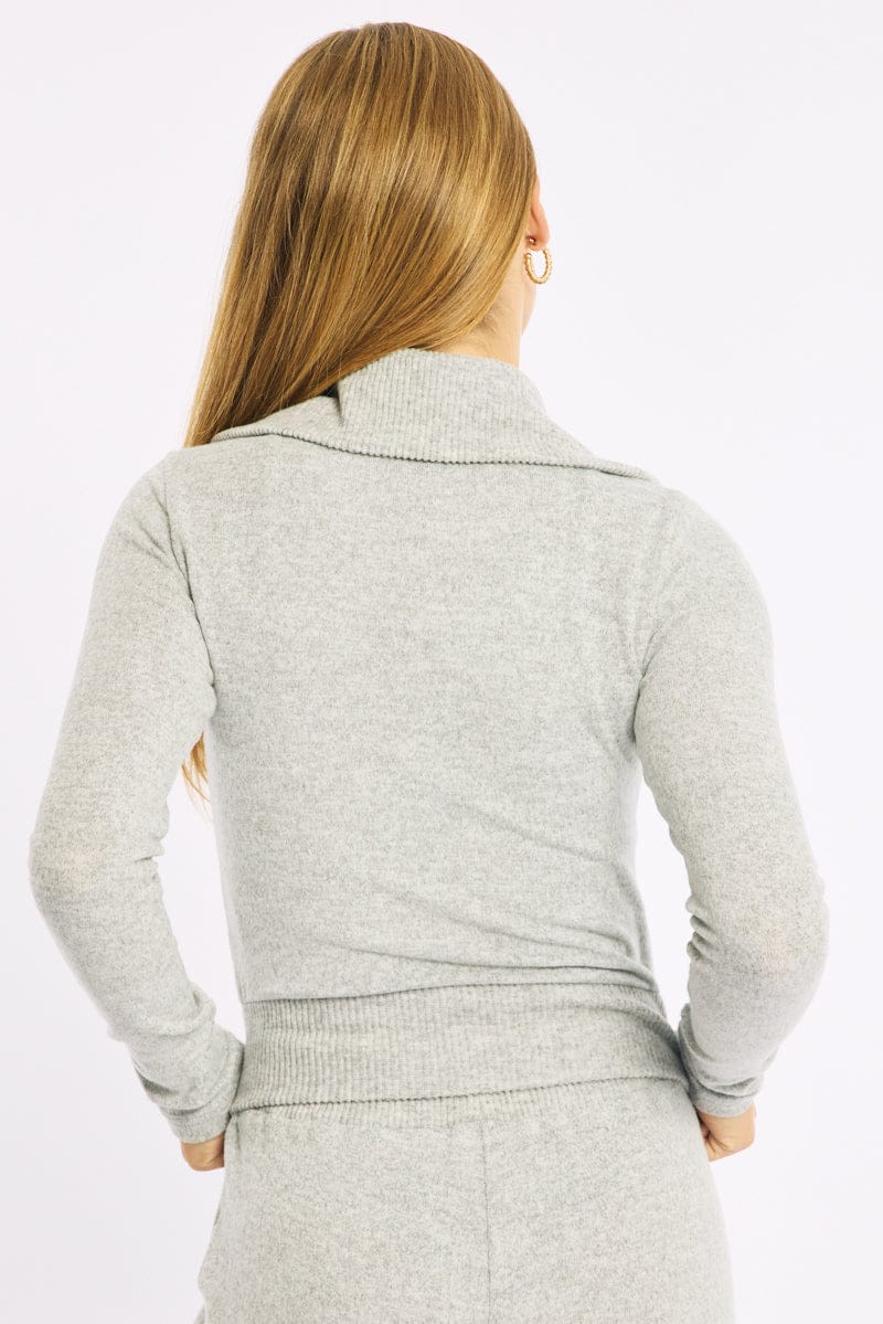 Grey Zip Through Cardigan Soft Touch for Ally Fashion