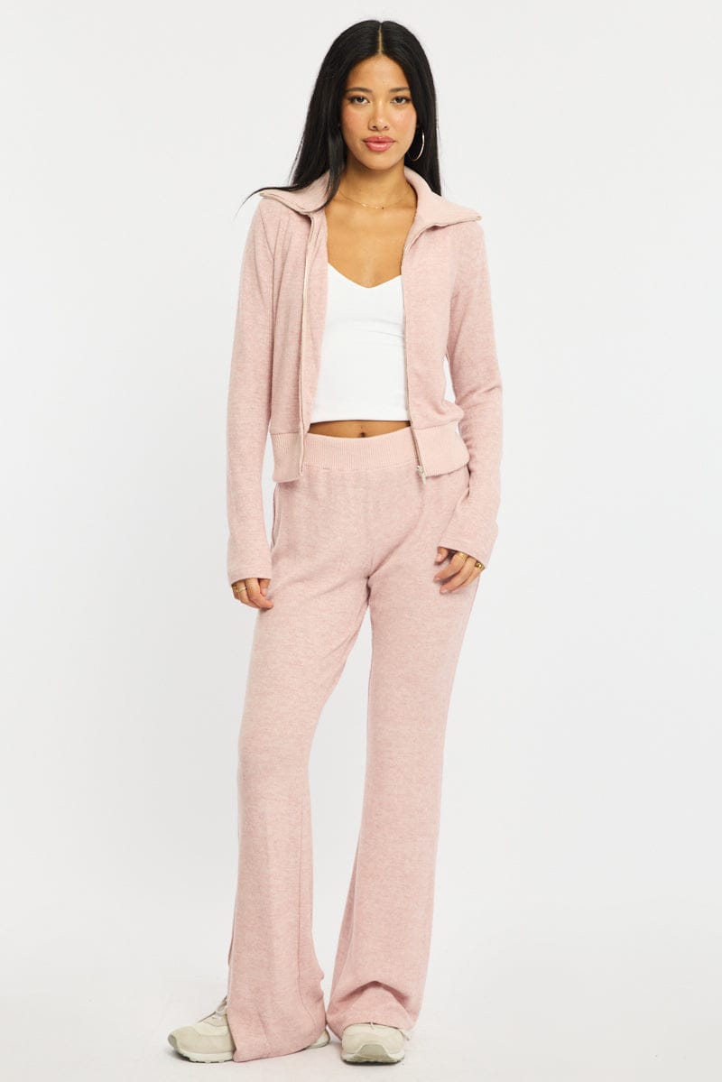 Pink Zip Through Cardigan Soft Touch for Ally Fashion