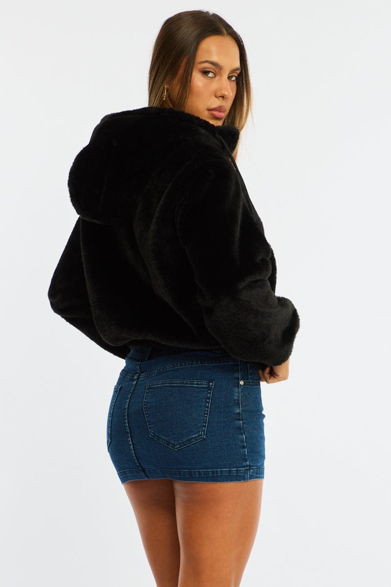 Black Faux Fur Jacket Hoodie for Ally Fashion
