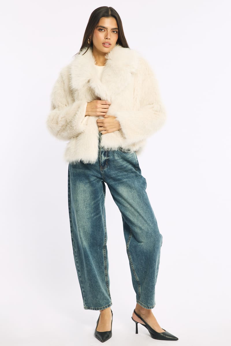 Beige Faux Fur Jacket for Ally Fashion