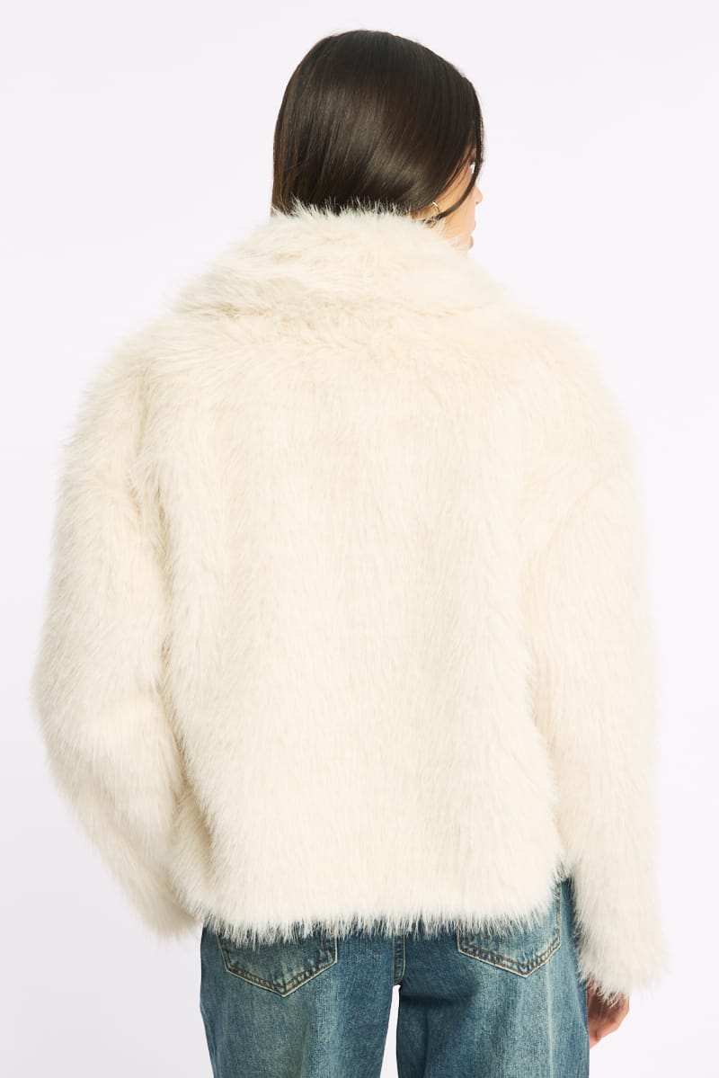 Beige Faux Fur Jacket for Ally Fashion