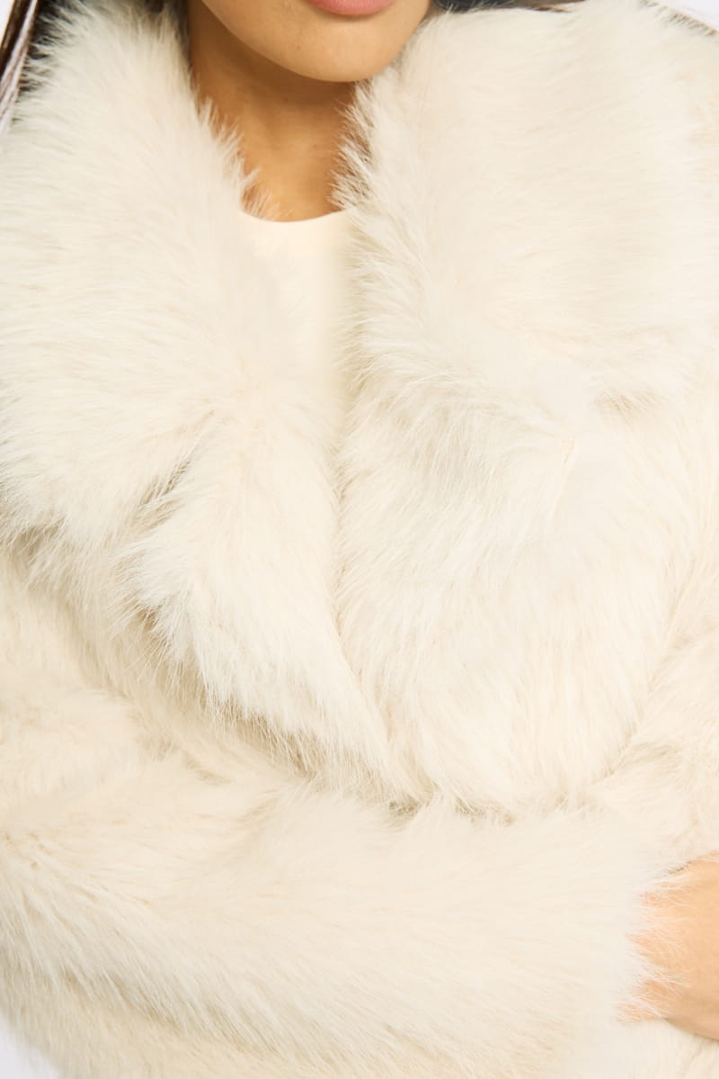 Beige Faux Fur Jacket for Ally Fashion