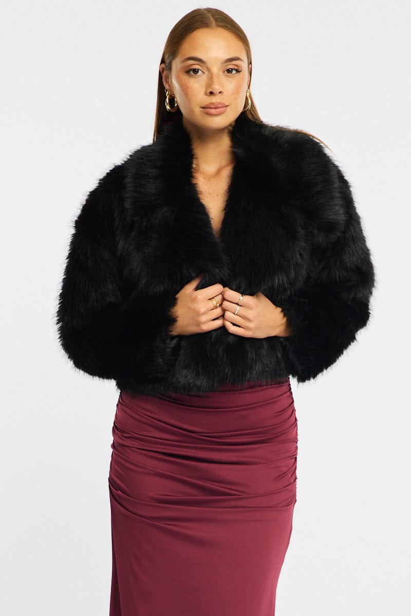 Black Faux Fur Jacket for Ally Fashion