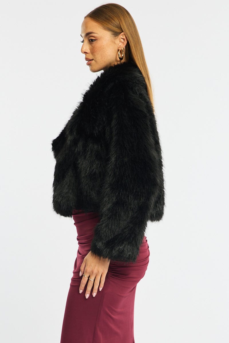 Black Faux Fur Jacket for Ally Fashion
