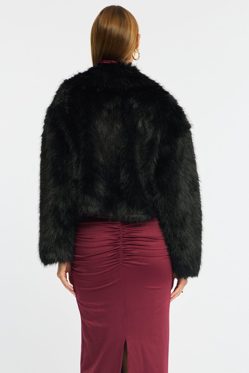 Black Faux Fur Jacket for Ally Fashion