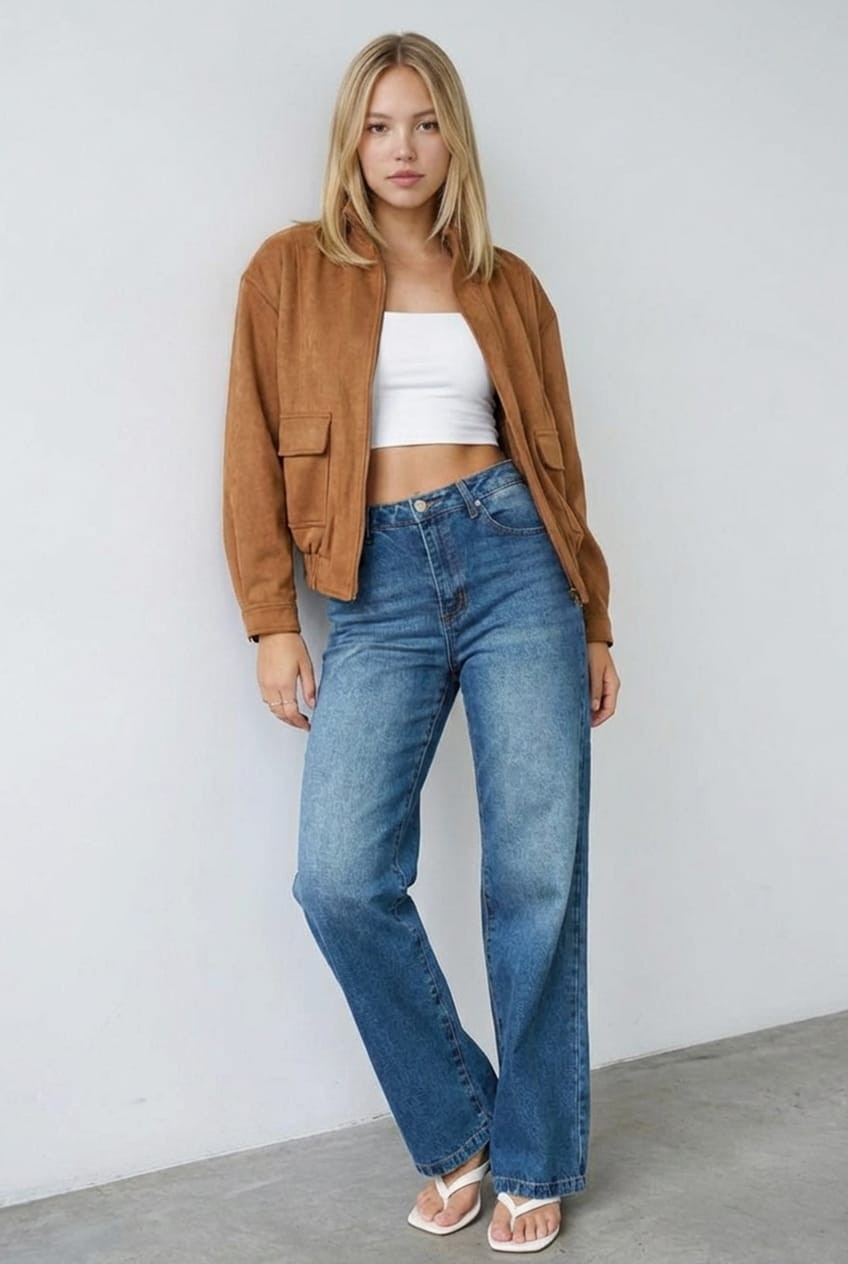 Brown Bomber Jacket Suede for Ally Fashion