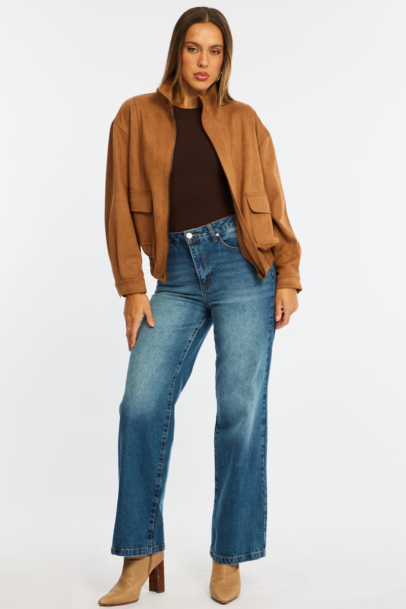 Brown Bomber Jacket Suede for Ally Fashion