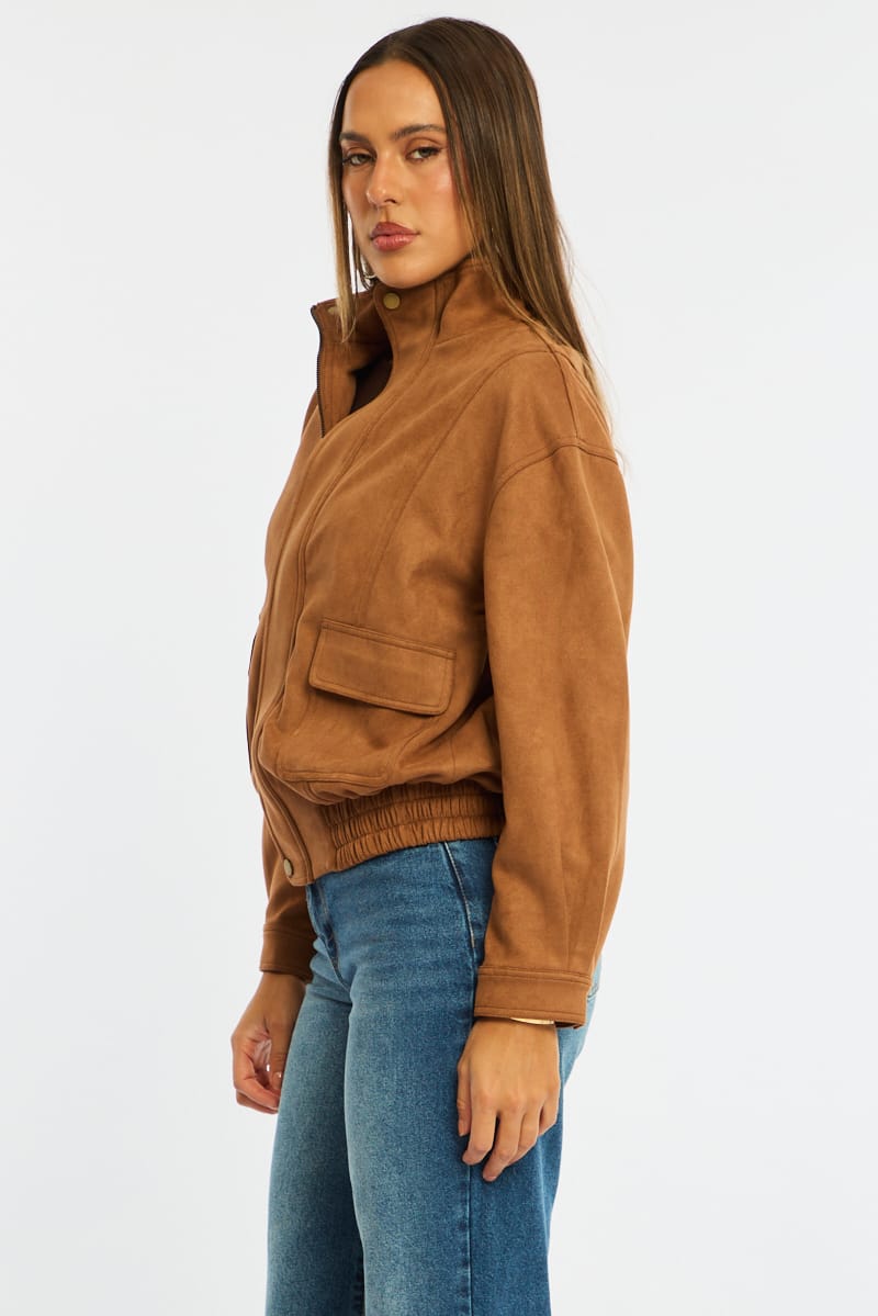 Brown Bomber Jacket Suede for Ally Fashion