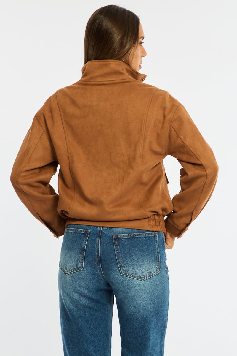 Brown Bomber Jacket Suede for Ally Fashion