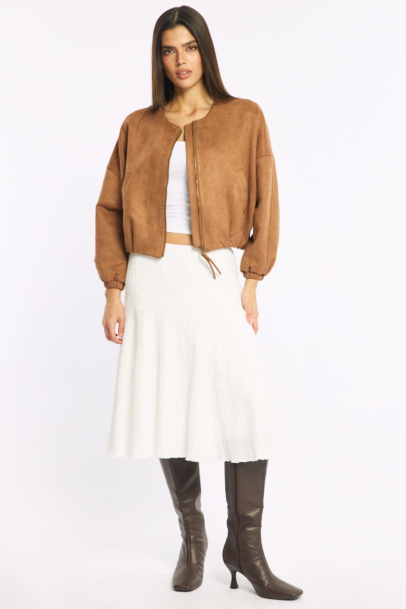 Brown Suede Bomber Jacket for Ally Fashion