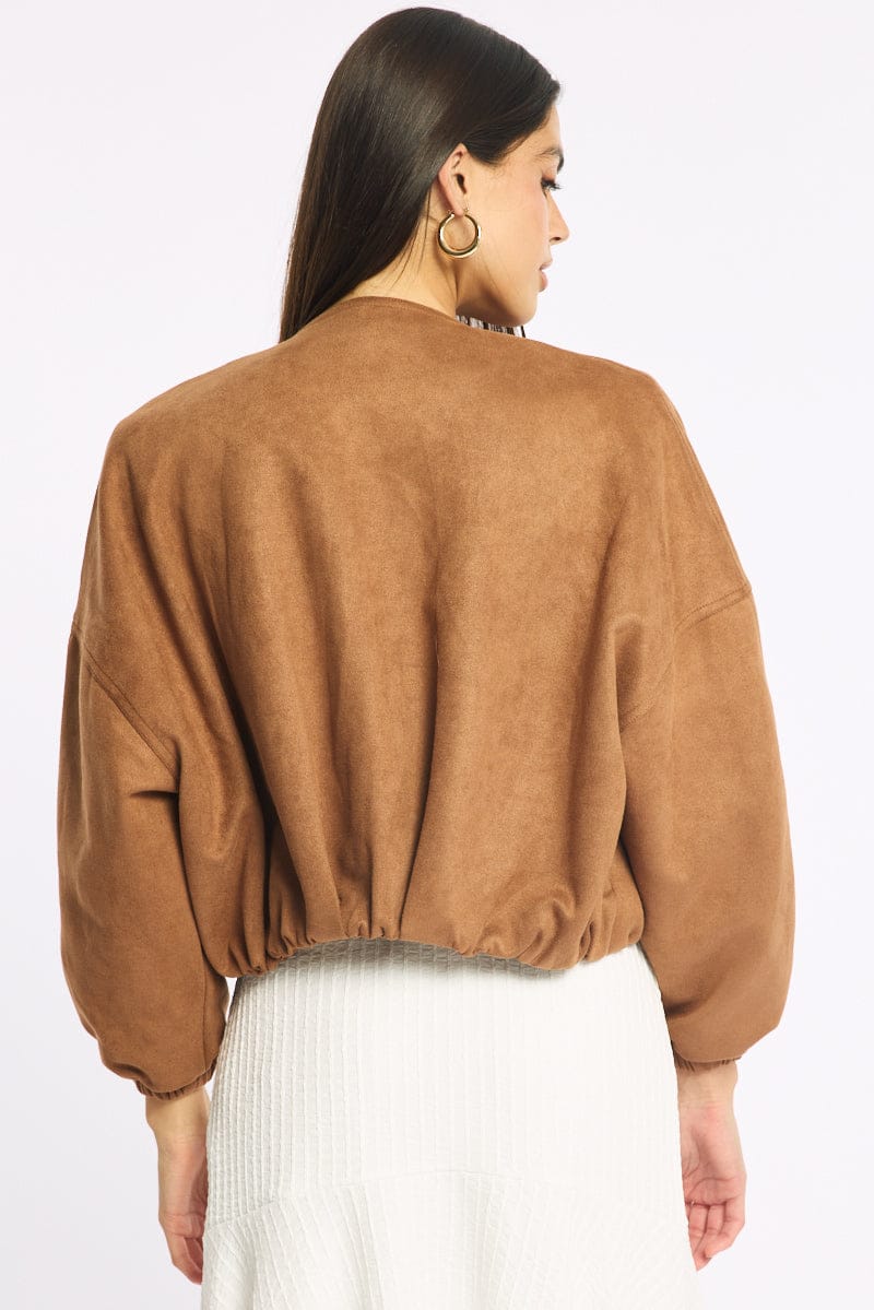 Brown Suede Bomber Jacket for Ally Fashion