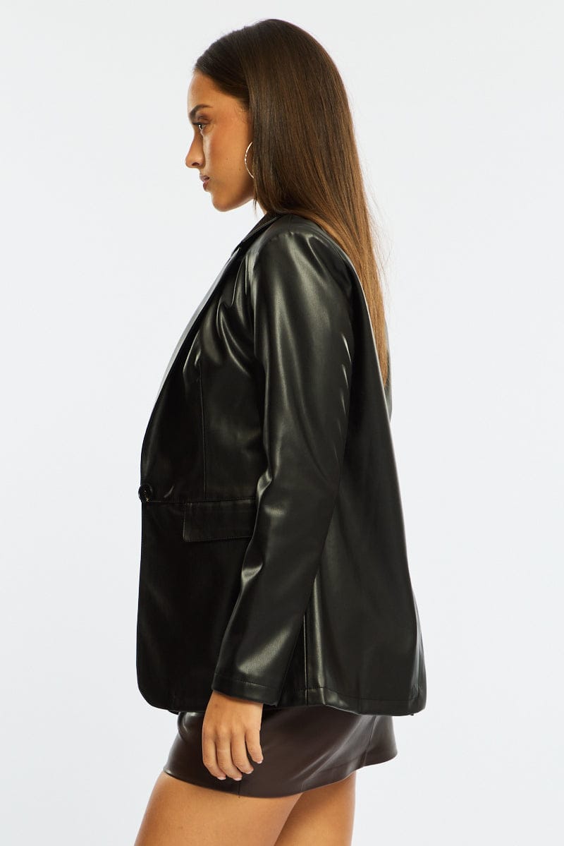 Black Oversized Blazer Faux Leather for Ally Fashion