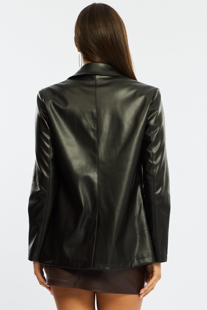 Black Oversized Blazer Faux Leather for Ally Fashion